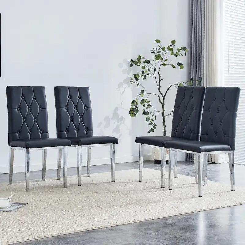 High Back Dining Chair Set of 4, Button Tufted Soft Cushion, Metal Legs