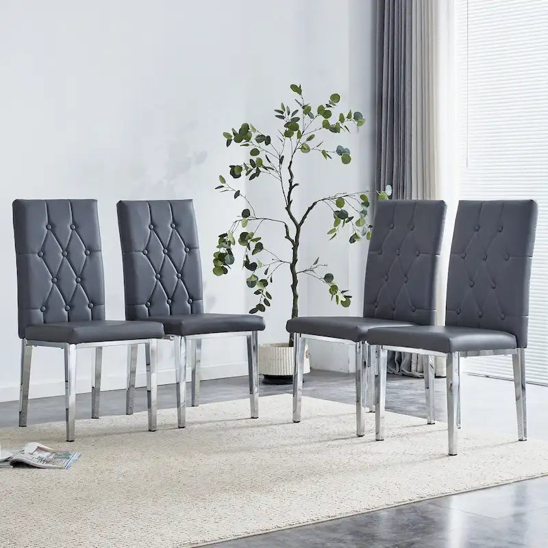 High Back Dining Chair Set of 4, Button Tufted Soft Cushion, Metal Legs