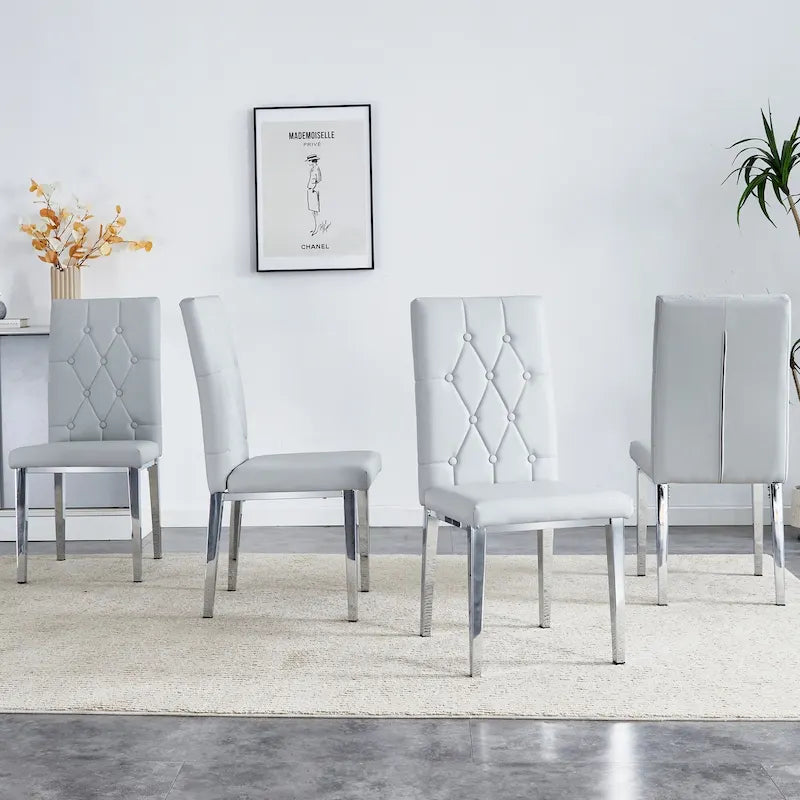 High Back Dining Chair Set of 4, Button Tufted Soft Cushion, Metal Legs