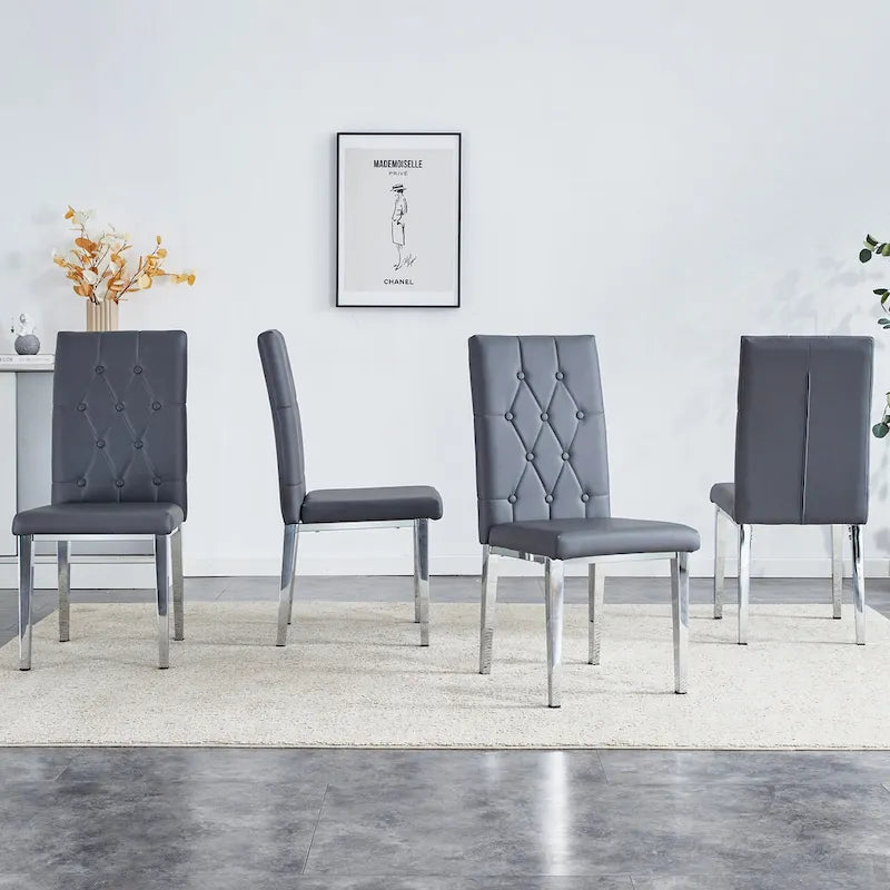 High Back Dining Chair Set of 4, Button Tufted Soft Cushion, Metal Legs