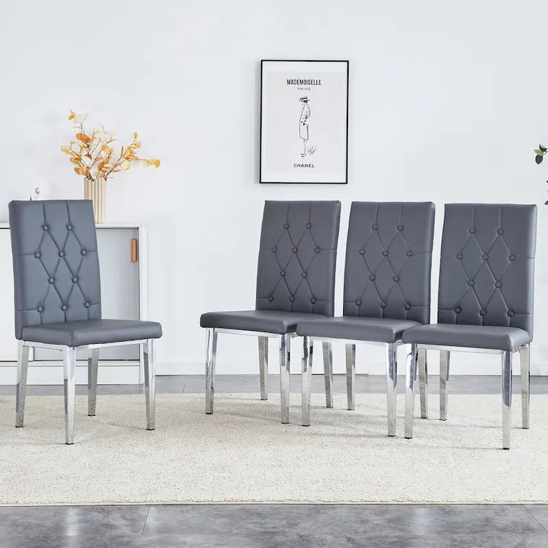 High Back Dining Chair Set of 4, Button Tufted Soft Cushion, Metal Legs