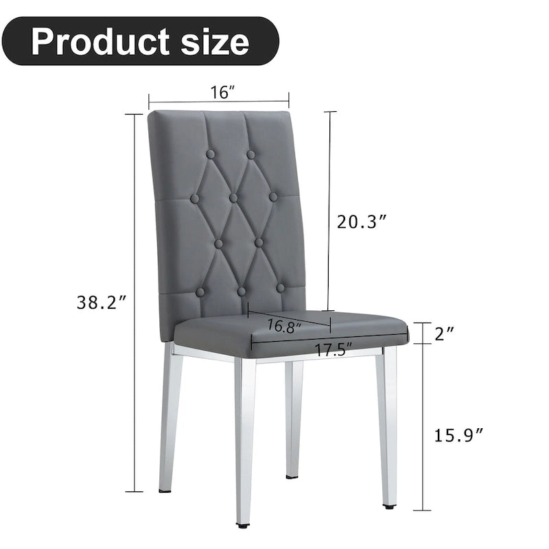 High Back Dining Chair Set of 4, Button Tufted Soft Cushion, Metal Legs