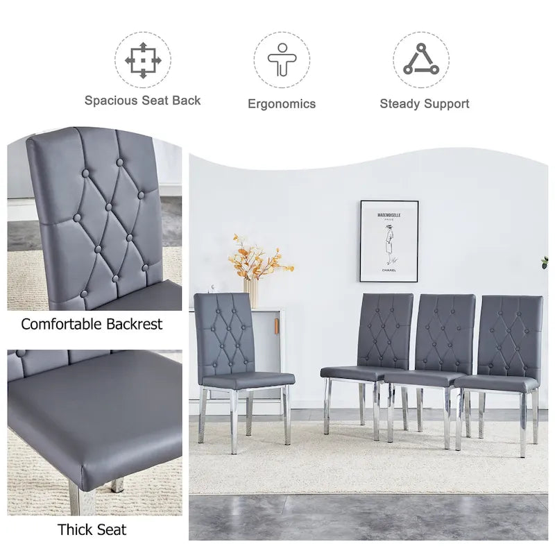 High Back Dining Chair Set of 4, Button Tufted Soft Cushion, Metal Legs