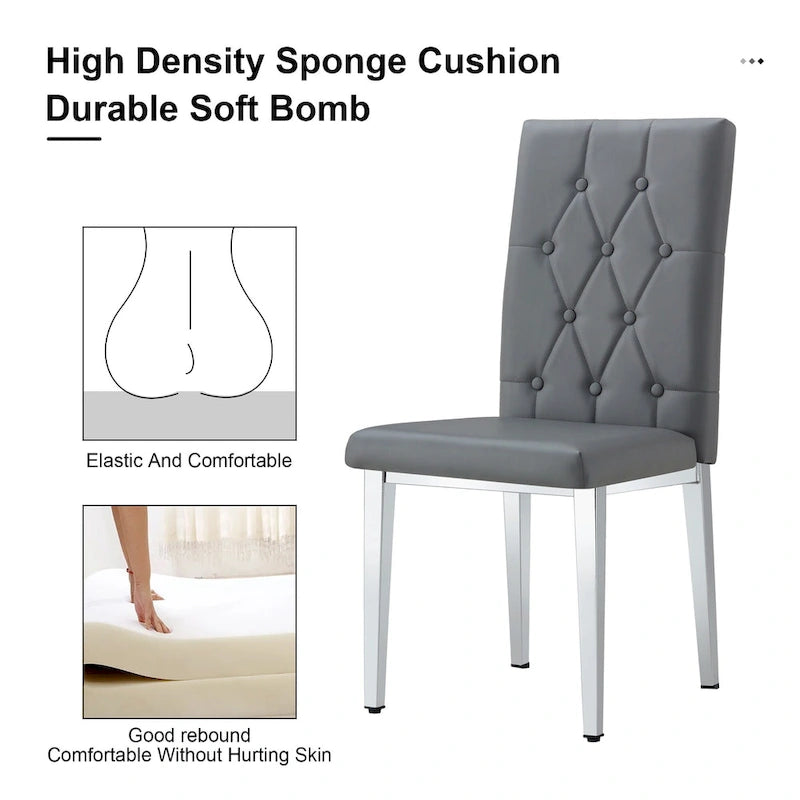 High Back Dining Chair Set of 4, Button Tufted Soft Cushion, Metal Legs