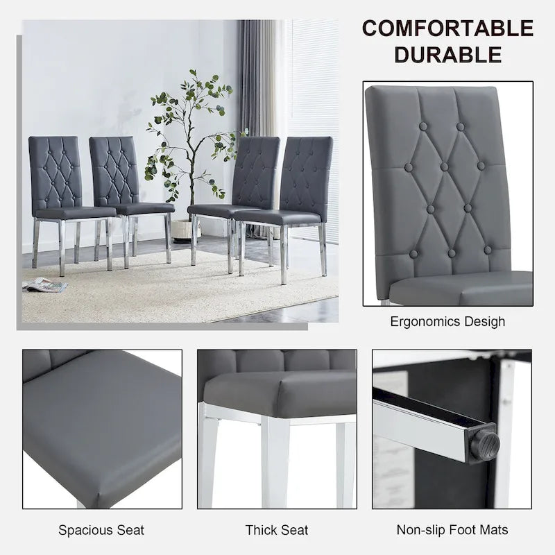 High Back Dining Chair Set of 4, Button Tufted Soft Cushion, Metal Legs