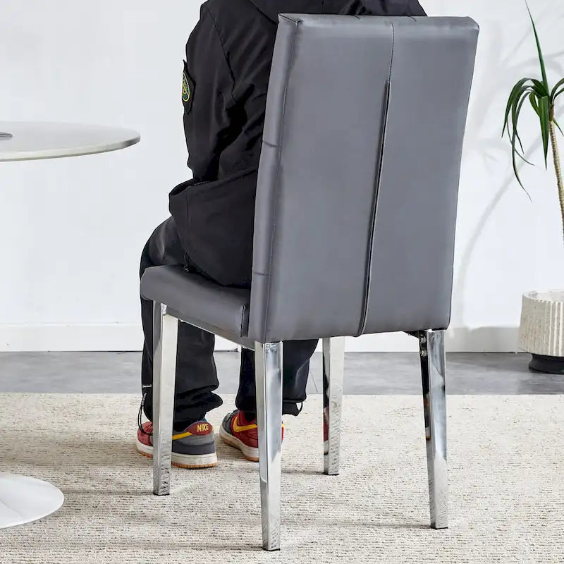 High Back Dining Chair Set of 4, Button Tufted Soft Cushion, Metal Legs