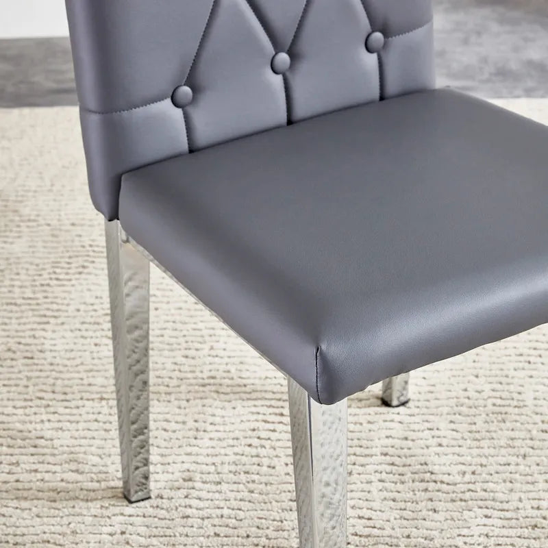 High Back Dining Chair Set of 4, Button Tufted Soft Cushion, Metal Legs