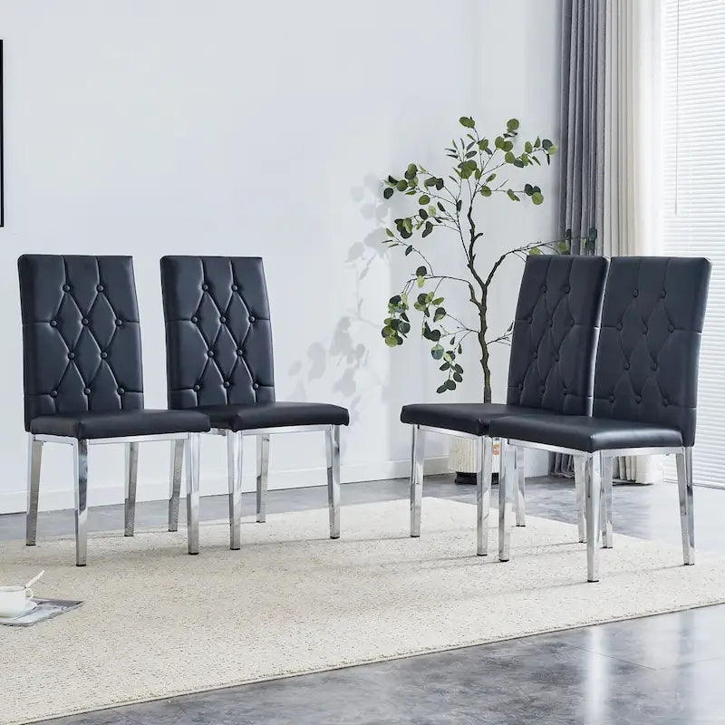 High Back Dining Chair Set of 4, Button Tufted Soft Cushion, Metal Legs