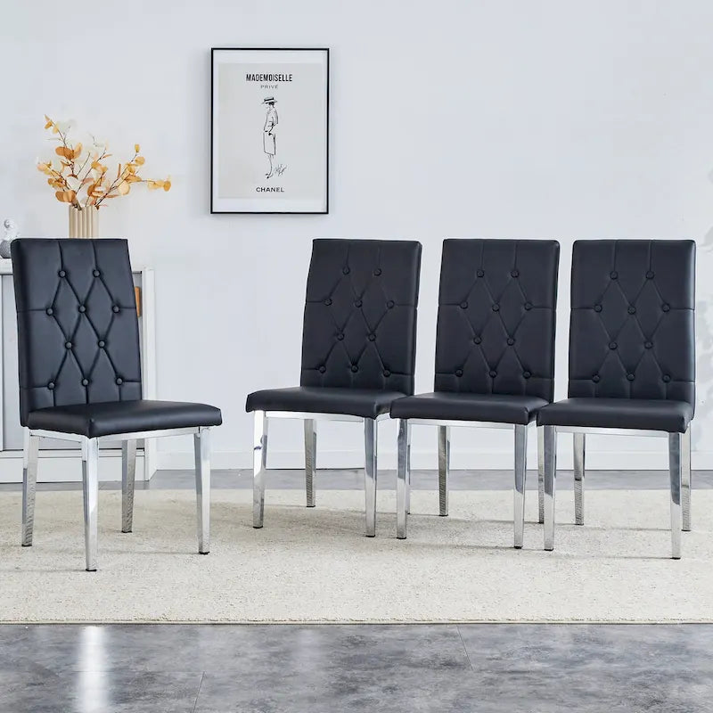 High Back Dining Chair Set of 4, Button Tufted Soft Cushion, Metal Legs
