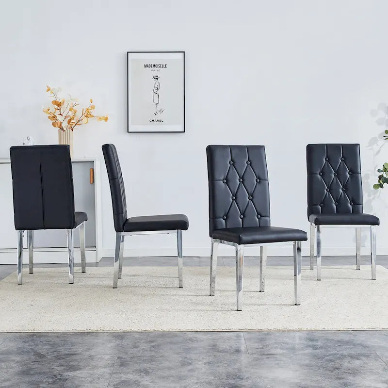 High Back Dining Chair Set of 4, Button Tufted Soft Cushion, Metal Legs