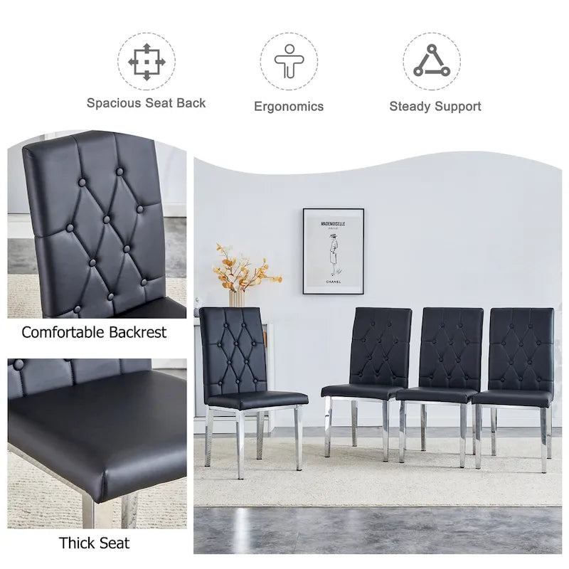 High Back Dining Chair Set of 4, Button Tufted Soft Cushion, Metal Legs