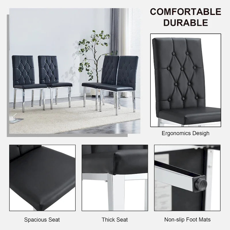 High Back Dining Chair Set of 4, Button Tufted Soft Cushion, Metal Legs