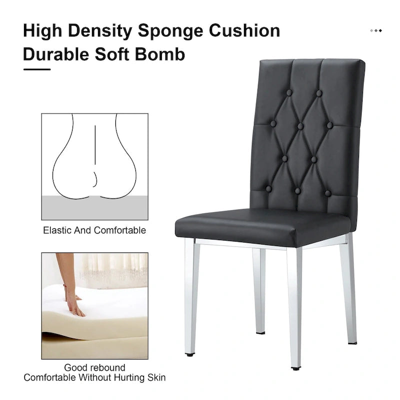 High Back Dining Chair Set of 4, Button Tufted Soft Cushion, Metal Legs