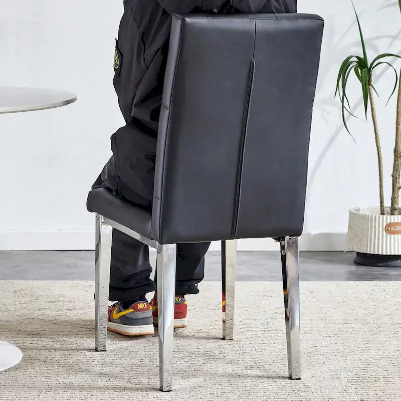 High Back Dining Chair Set of 4, Button Tufted Soft Cushion, Metal Legs