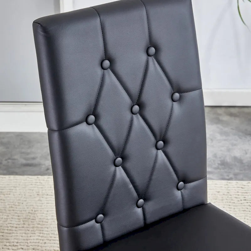 High Back Dining Chair Set of 4, Button Tufted Soft Cushion, Metal Legs