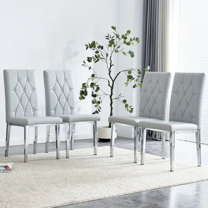 High Back Dining Chair Set of 4, Button Tufted Soft Cushion, Metal Legs