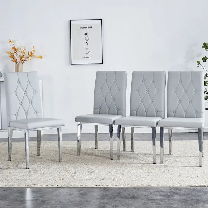 High Back Dining Chair Set of 4, Button Tufted Soft Cushion, Metal Legs