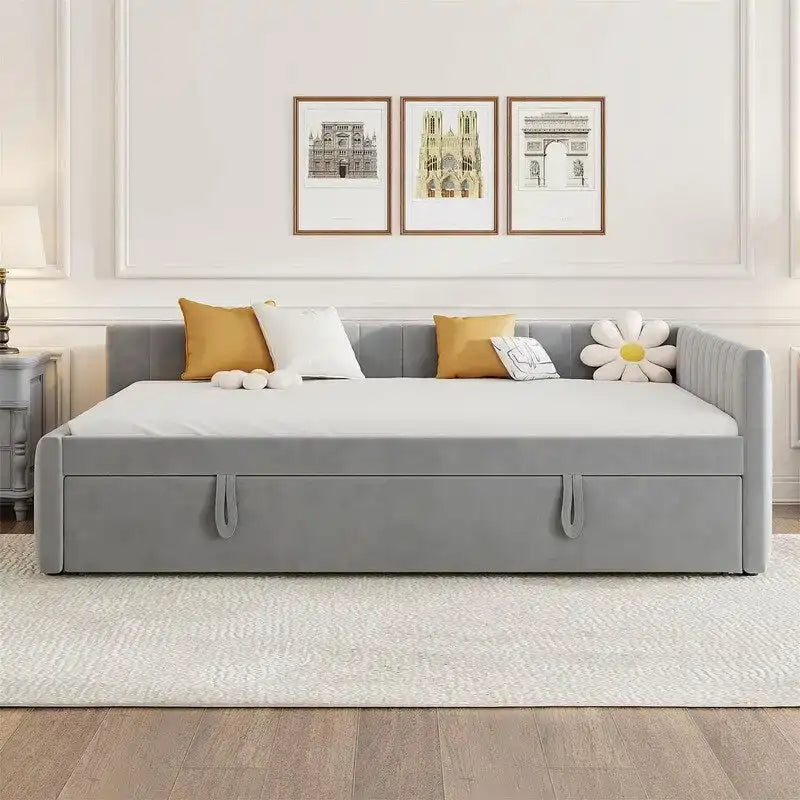 Cama nido tapizada con cama nido emergente individual y respaldo en forma de L