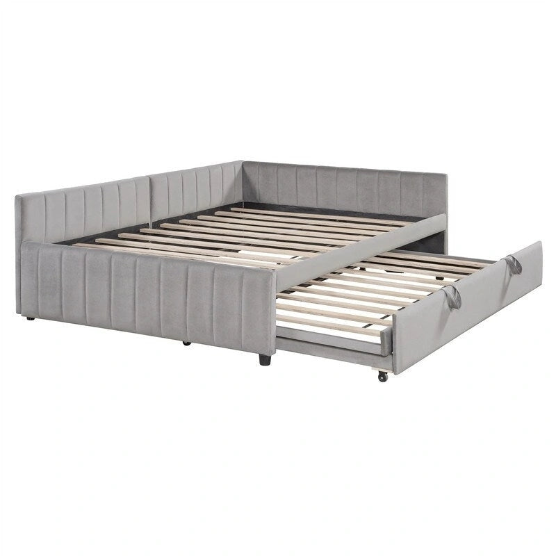Cama nido tapizada con cama nido emergente individual y respaldo en forma de L