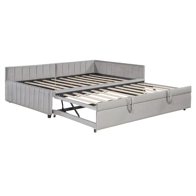 Cama nido tapizada con cama nido emergente individual y respaldo en forma de L