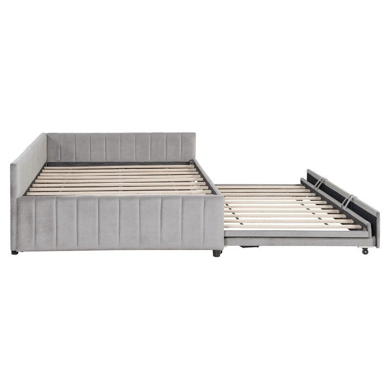 Cama nido tapizada con cama nido emergente individual y respaldo en forma de L