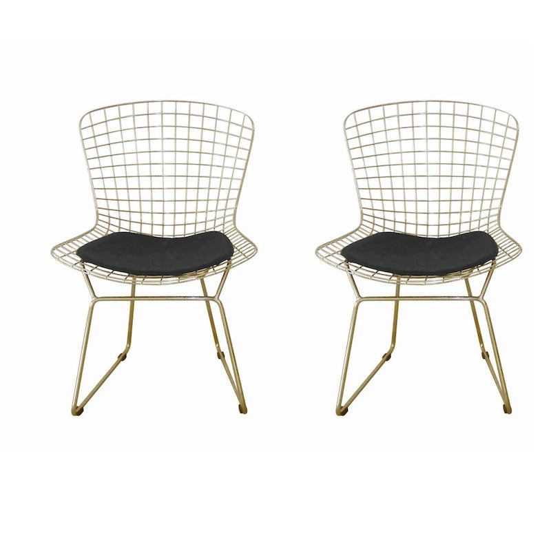 Ensemble de 2 chaises de salle à manger de 23 pouces, 4 coussins, structure cage en métal, doré