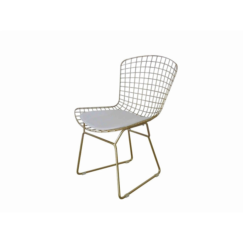 Ensemble de 2 chaises de salle à manger de 23 pouces, 4 coussins, structure cage en métal, doré