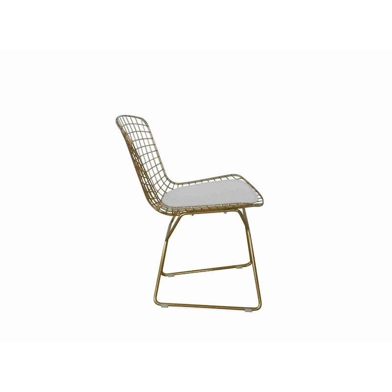 Ensemble de 2 chaises de salle à manger de 23 pouces, 4 coussins, structure cage en métal, doré