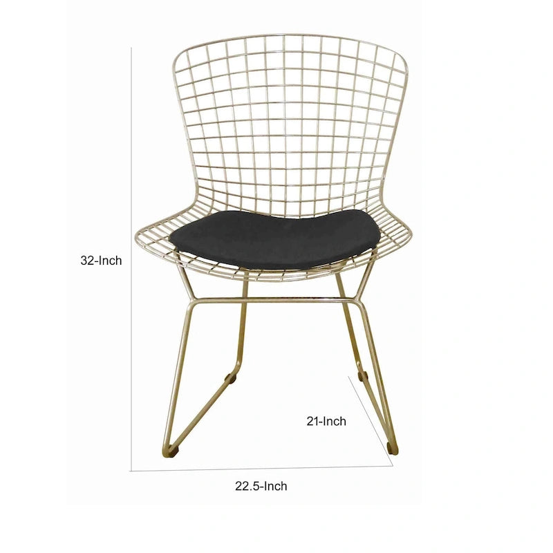 Juego de 2 sillas de comedor de 23 pulgadas, 4 cojines, estructura de jaula metálica, dorado
