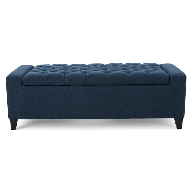 Banc ottoman avec rangement, 51 pouces, tissu bleu foncé à capitonnage profond