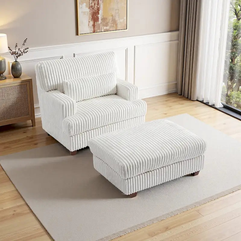 Modern Oversized Plush Chaise Lounge Chair with Ottoman