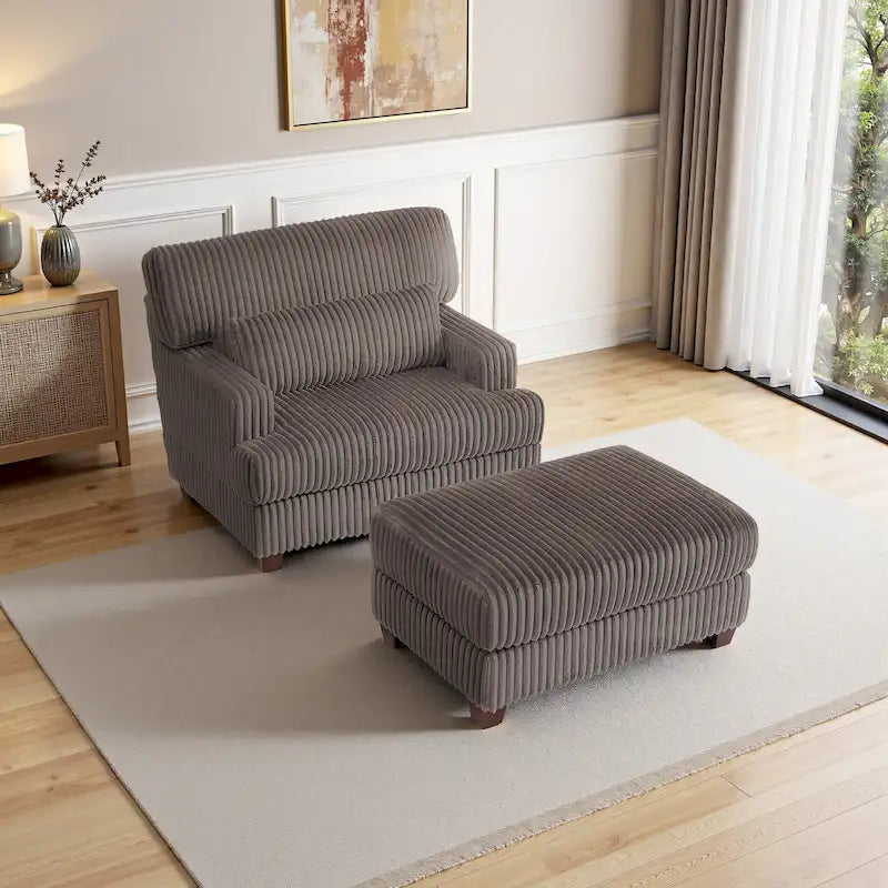 Modern Oversized Plush Chaise Lounge Chair with Ottoman