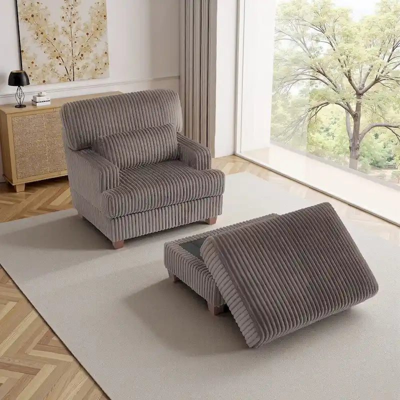 Fauteuil méridienne moderne surdimensionné et moelleux avec ottoman