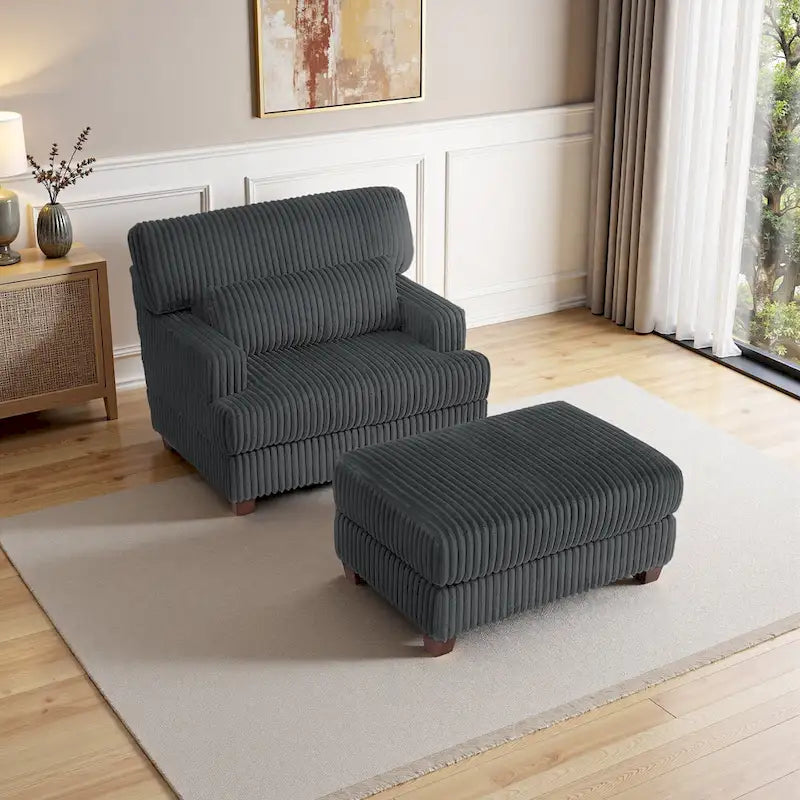 Fauteuil méridienne moderne surdimensionné et moelleux avec ottoman