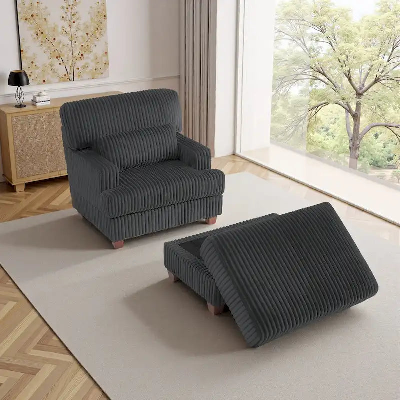 Fauteuil méridienne moderne surdimensionné et moelleux avec ottoman