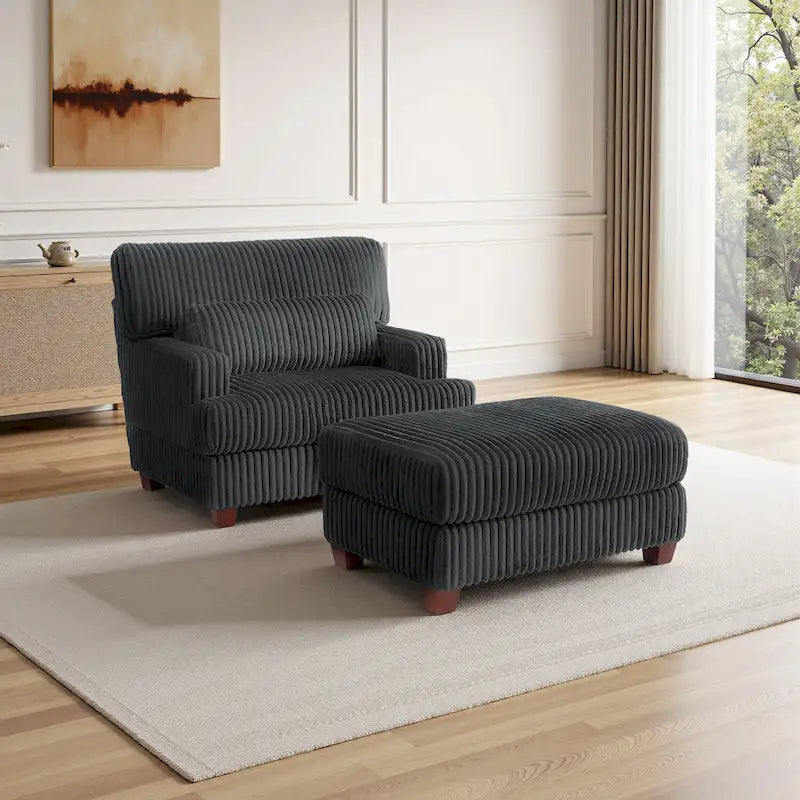 Fauteuil méridienne moderne surdimensionné et moelleux avec ottoman