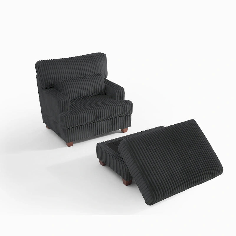 Fauteuil méridienne moderne surdimensionné et moelleux avec ottoman