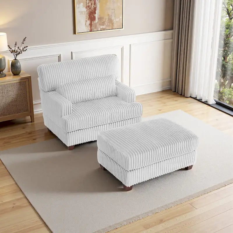 Fauteuil méridienne moderne surdimensionné et moelleux avec ottoman