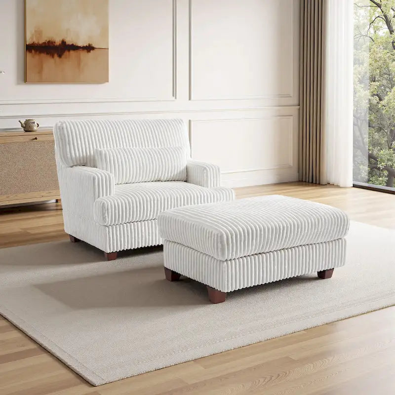 Fauteuil méridienne moderne surdimensionné et moelleux avec ottoman