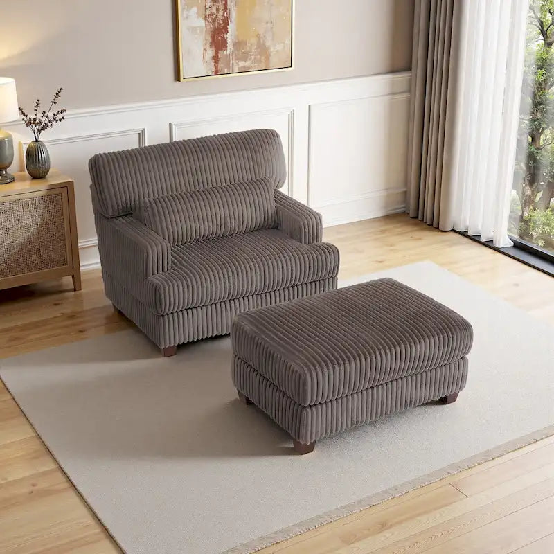 Fauteuil méridienne moderne surdimensionné et moelleux avec ottoman