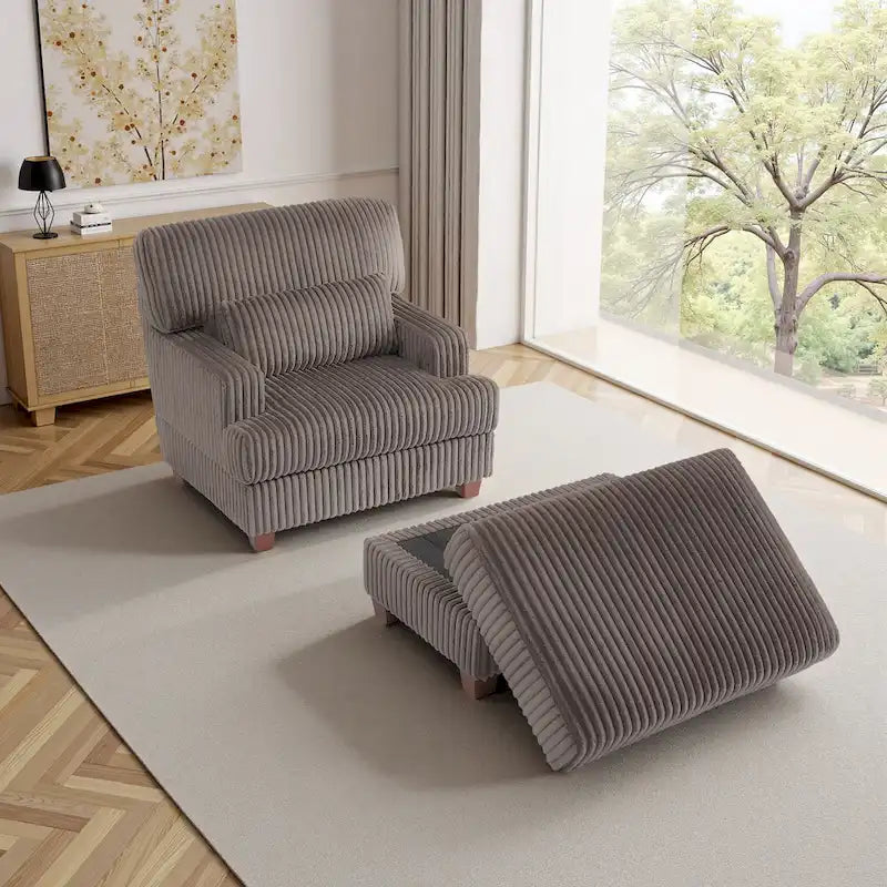 Fauteuil méridienne moderne surdimensionné et moelleux avec ottoman