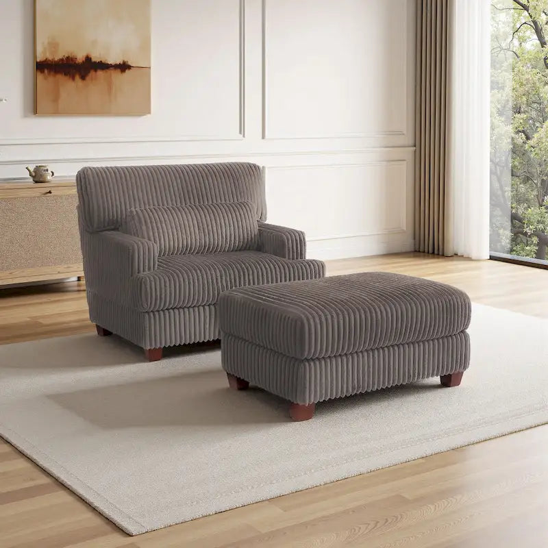 Fauteuil méridienne moderne surdimensionné et moelleux avec ottoman