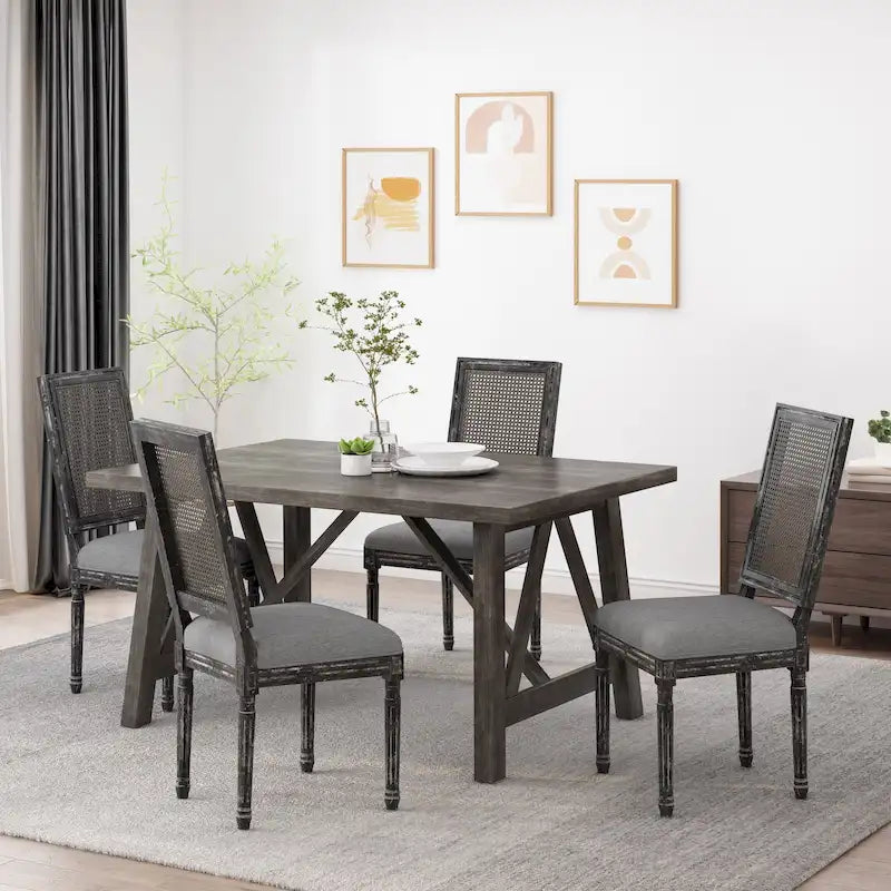 Wood and Cane Upholstered Dining Chair (Set of 4)