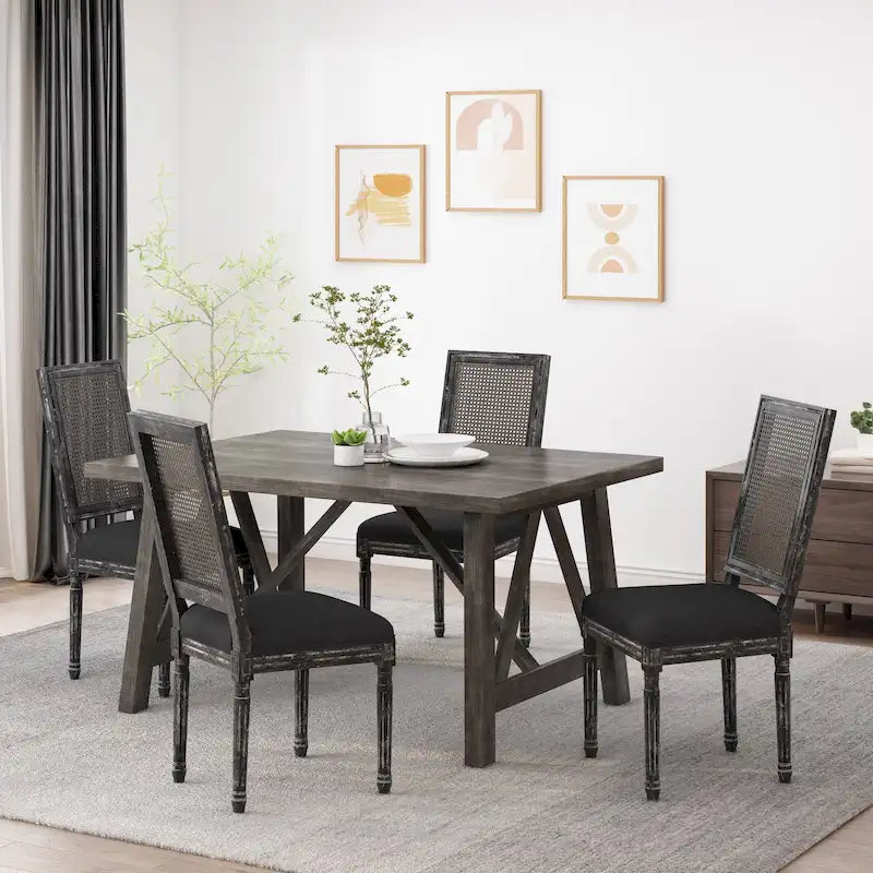 Wood and Cane Upholstered Dining Chair (Set of 4)