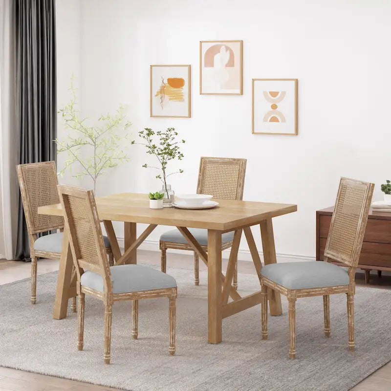 Wood and Cane Upholstered Dining Chair (Set of 4)