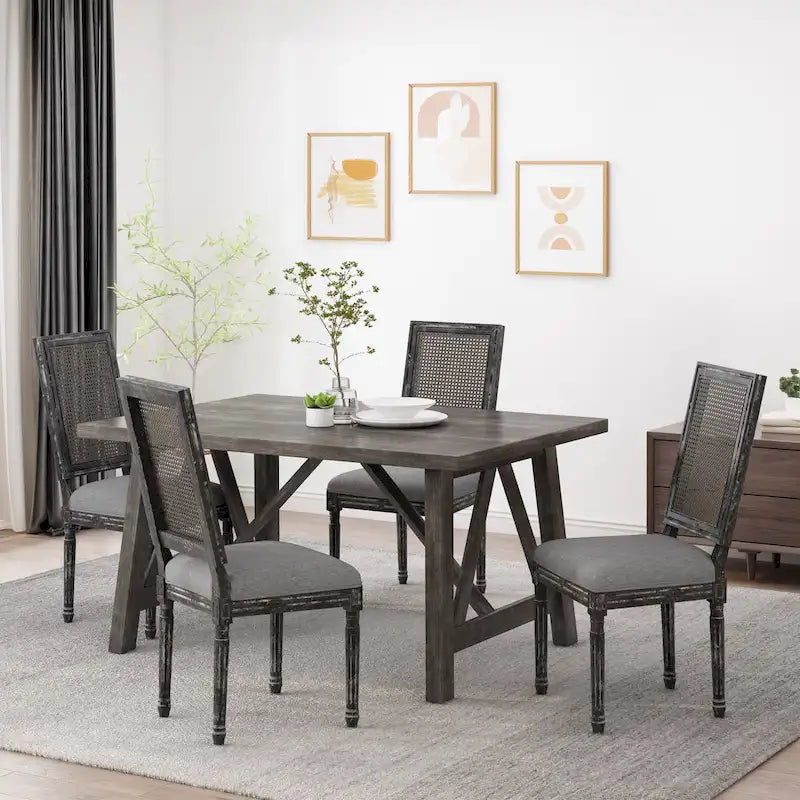 Wood and Cane Upholstered Dining Chair (Set of 4)