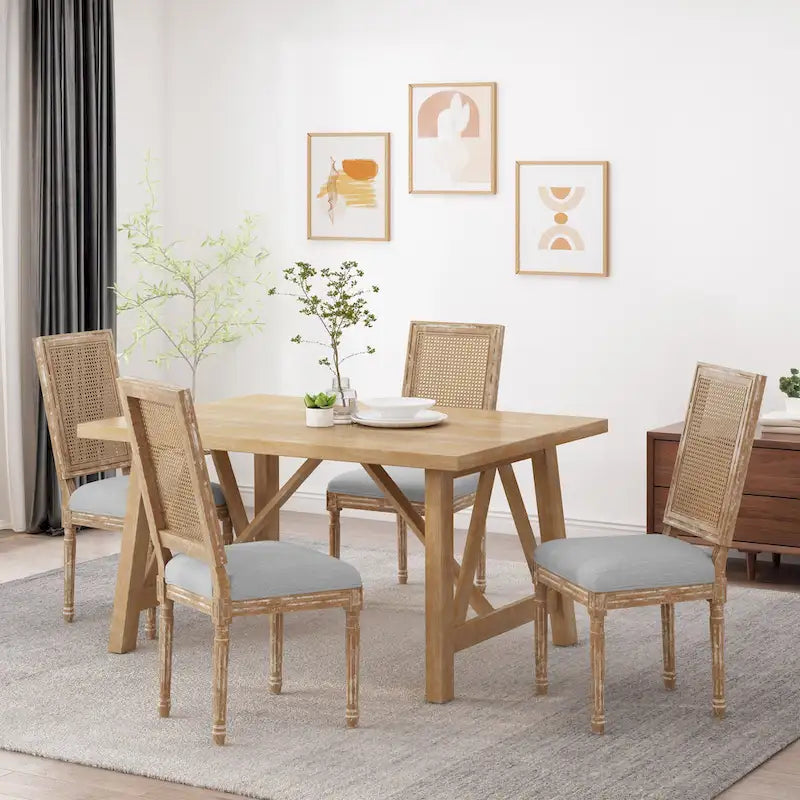 Wood and Cane Upholstered Dining Chair (Set of 4)