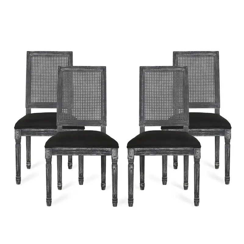 Sedia da pranzo in legno e canna intrecciata imbottita (set da 4)