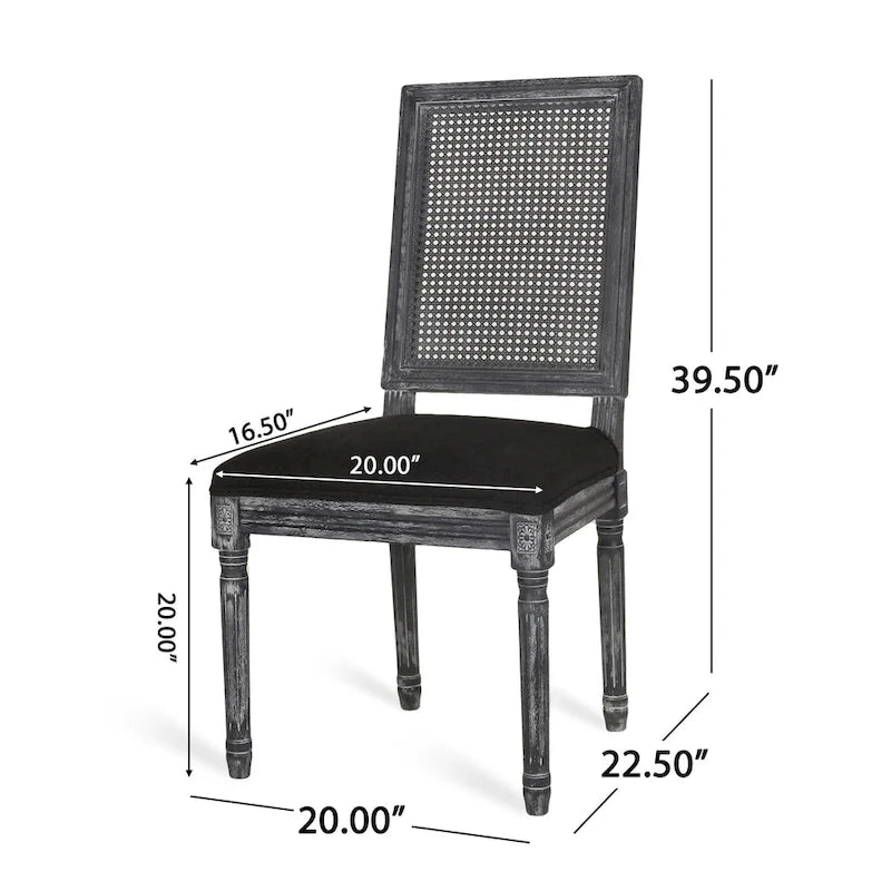 Sedia da pranzo in legno e canna intrecciata imbottita (set da 4)