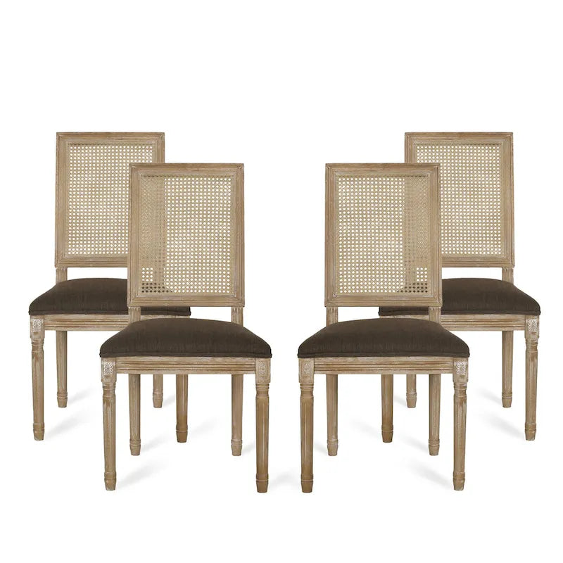 Sedia da pranzo in legno e canna intrecciata imbottita (set da 4)
